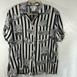 Jones New York Black and White Striped Nautical Shirt